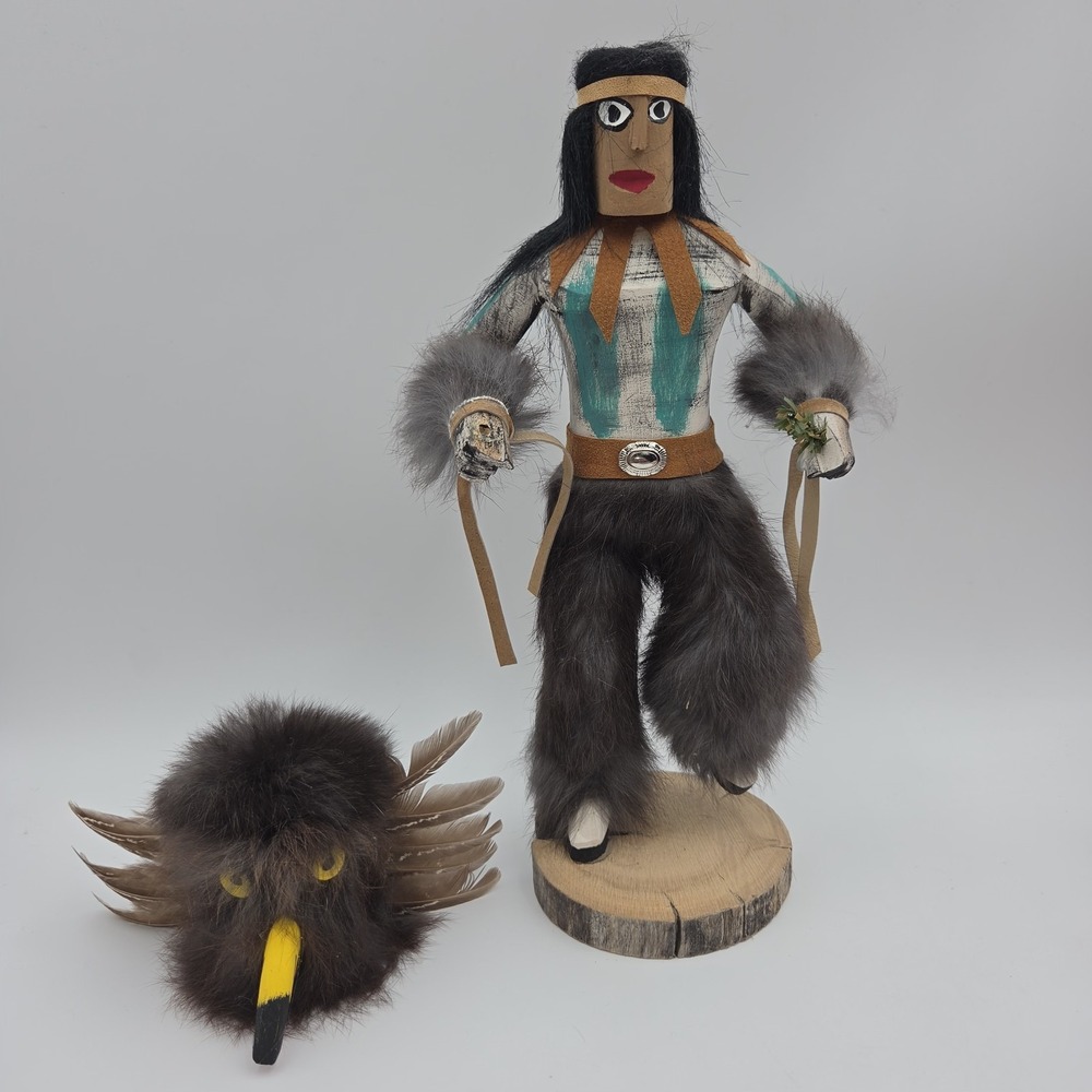 Vintage 11 1/2" Native American Removable Headpiece "Owl Dancer" Signed!